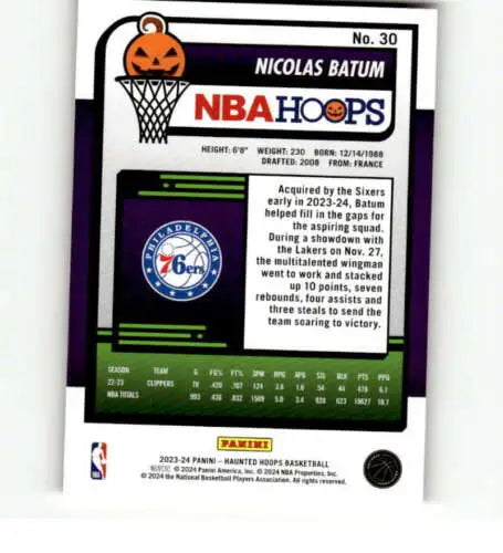 Nicolas Batum basketball card from 2023-24 Panini Hoops Haunted Orange set