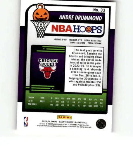 2023-24 Panini Hoops Haunted Orange #33 Andre Drummond basketball card original gloss