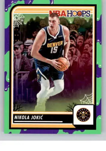 Nikola Jokic basketball card from 2023-24 Panini Hoops Haunted Slime series