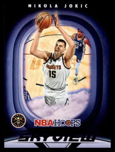 Nikola Jokic basketball card from 2023-24 Panini Hoops Skyview with original gloss