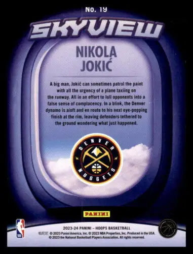 Basketball card featuring Panini Hoops Skyview #19 Nikola Jokic NM-MT Nuggets