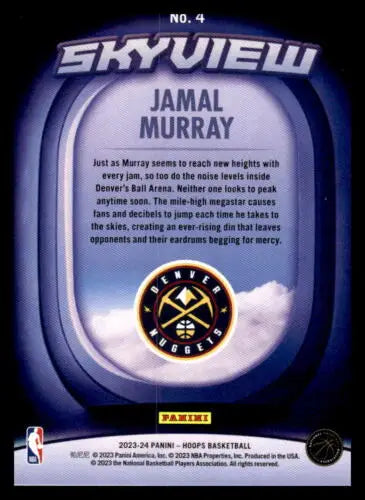 Jamal Murray basketball card from 2023-24 Panini Hoops Skyview with original gloss finish