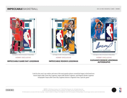 Advertisement for NBA trading cards featuring Game Day Logoman and Elegance Rookie Jersey designs