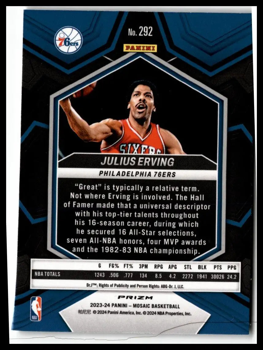 Julius Erving Mosaic basketball card from 2023-24 Panini Mosaic #292 Philadelphia 76ers