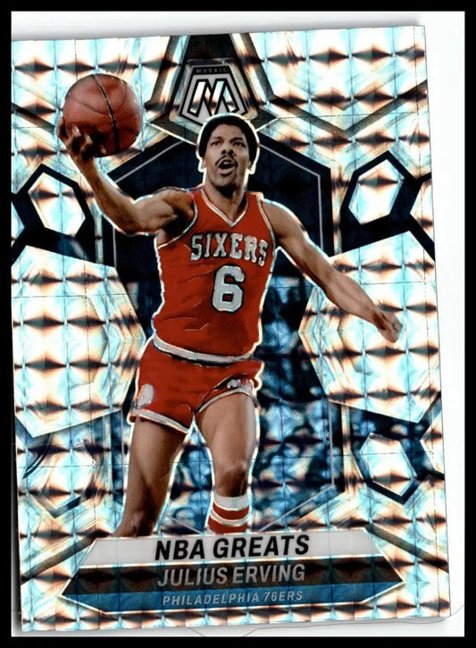 Julius Erving Mosaic basketball card from 2023-24 Panini Mosaic Philadelphia 76ers