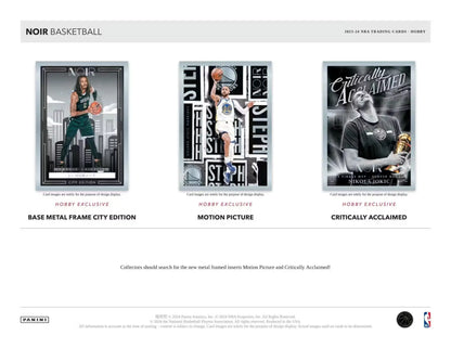 Three basketball memorabilia cards in a noir style from the 2023-24 Panini Noir set