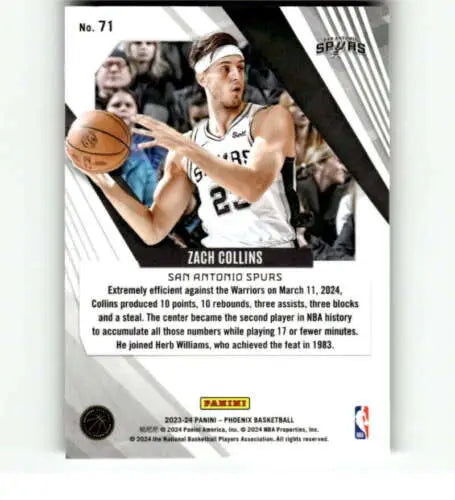 Zach Collins 2023-24 Panini Phoenix basketball card with original gloss finish