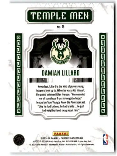 Damian Lillard basketball card from 2023-24 Panini Phoenix Temple Men original gloss design