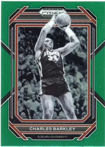 Green-bordered Panini Prizm Draft card of Charles Barkley shooting for Auburn Tigers