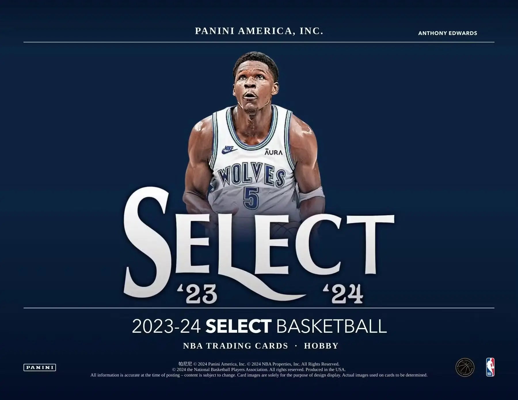 2023-24 Panini Select Basketball Hobby Box logo featuring memorabilia cards and base Premier Level design