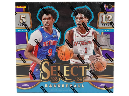 2022-23 Panini Select NBA box with base Premier level and memorabilia cards featuring Pistons and Wizards