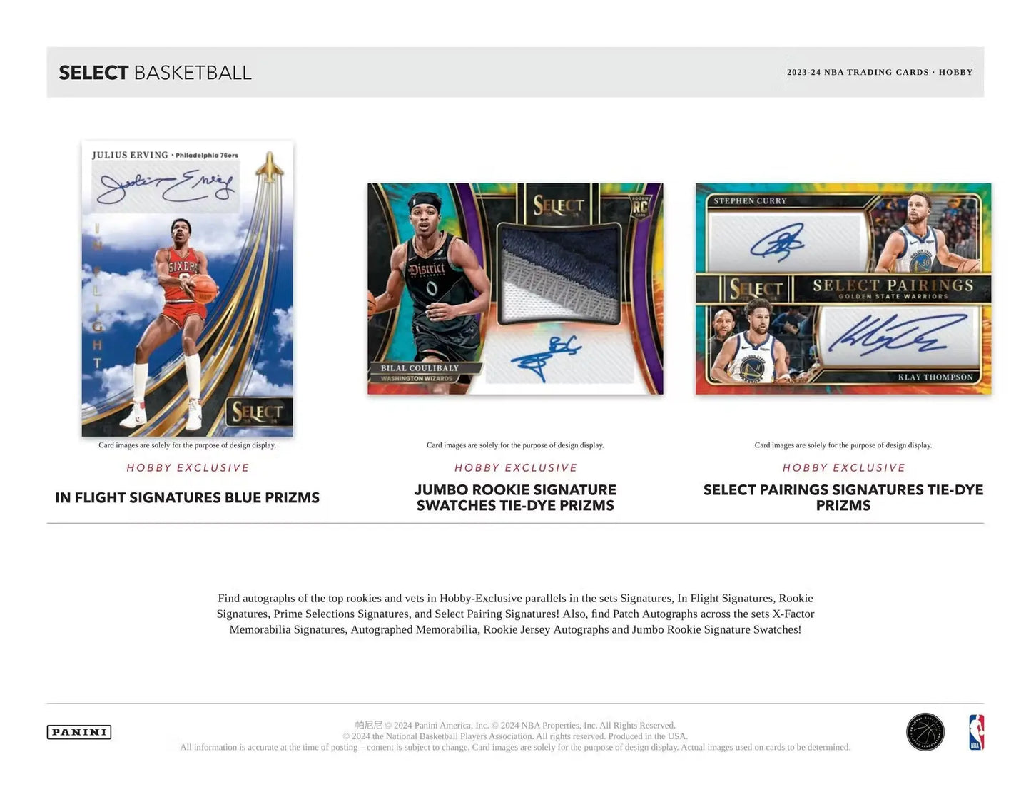 Advertisement for Panini Select Basketball Hobby Box featuring autographed memorabilia cards