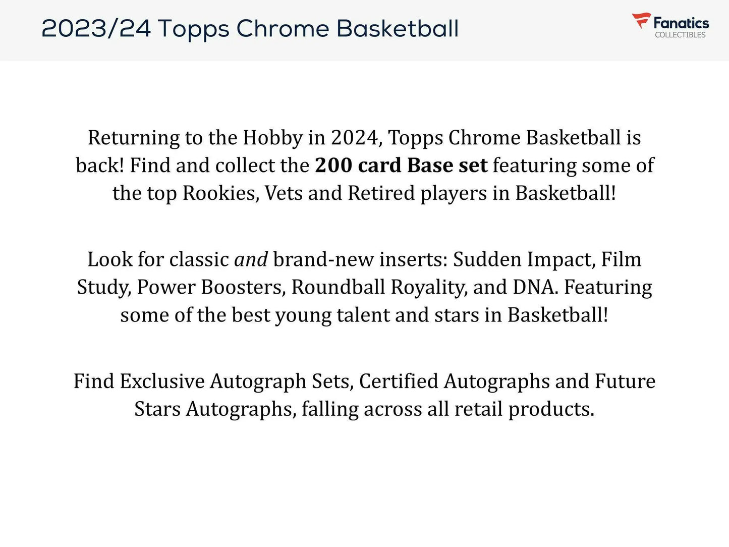 Marketing text for 2023-24 Topps Chrome Basketball Blaster Box featuring Refractors Pink