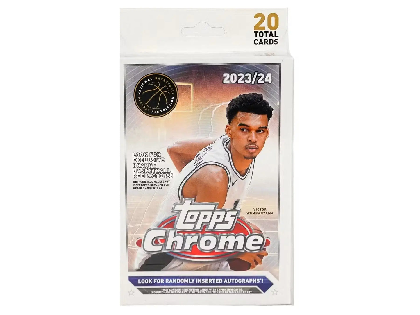 2023-24 Topps Chrome Basketball Hanger Box featuring 20 cards, including Refractors Pink