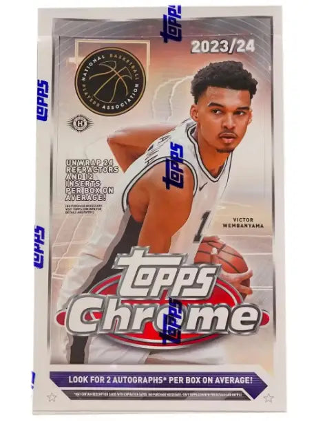 2023-24 Topps Chrome Basketball Hobby Box showcasing Topps Chrome NBA trading cards