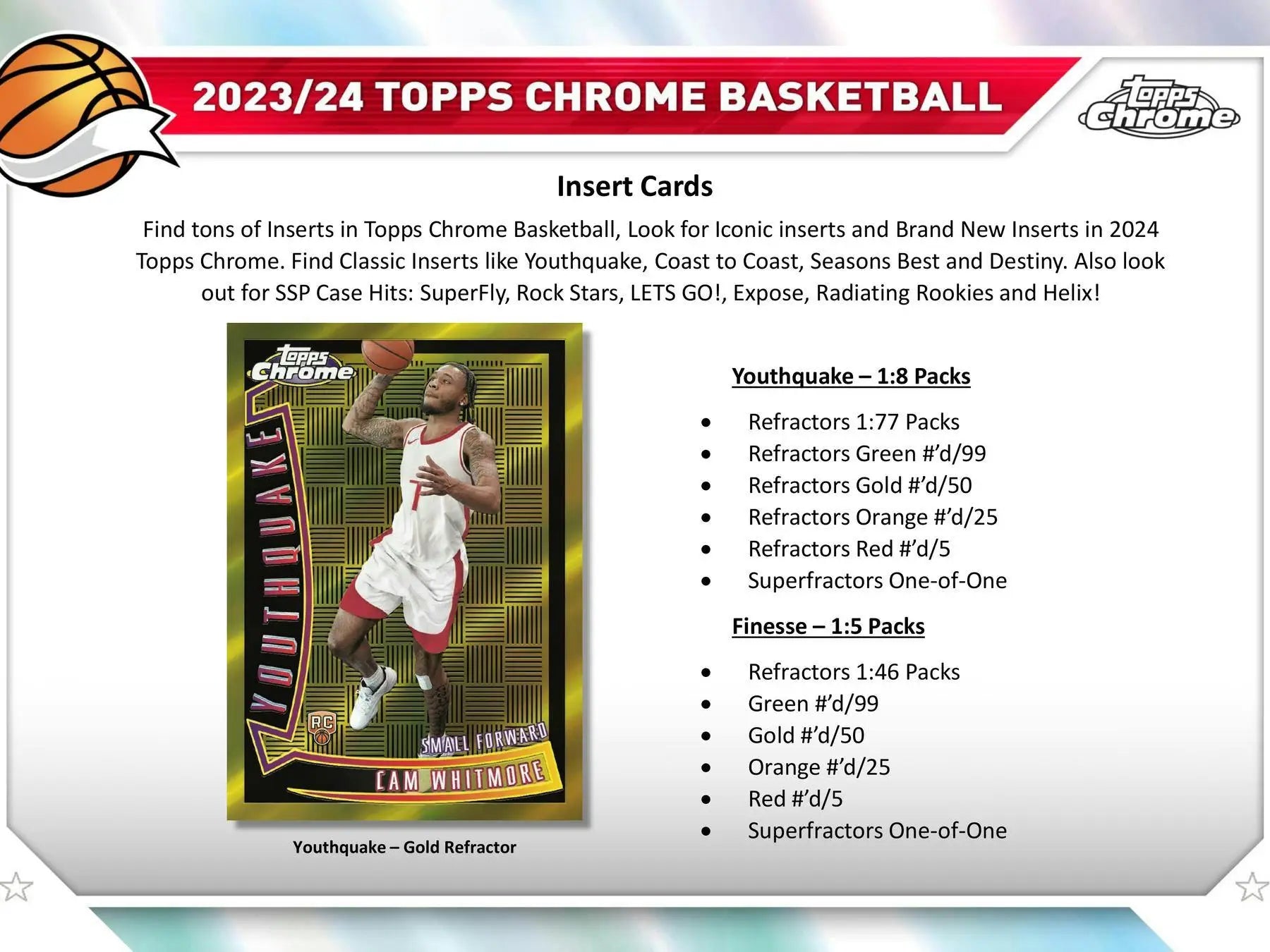 Basketball trading card display showcasing 2023/24 Topps Chrome superfractors and refractor options