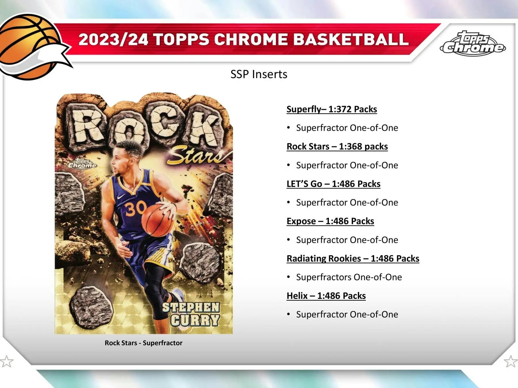 Basketball trading card with Rock Stars theme in blue jersey from 2023-24 Topps Chrome