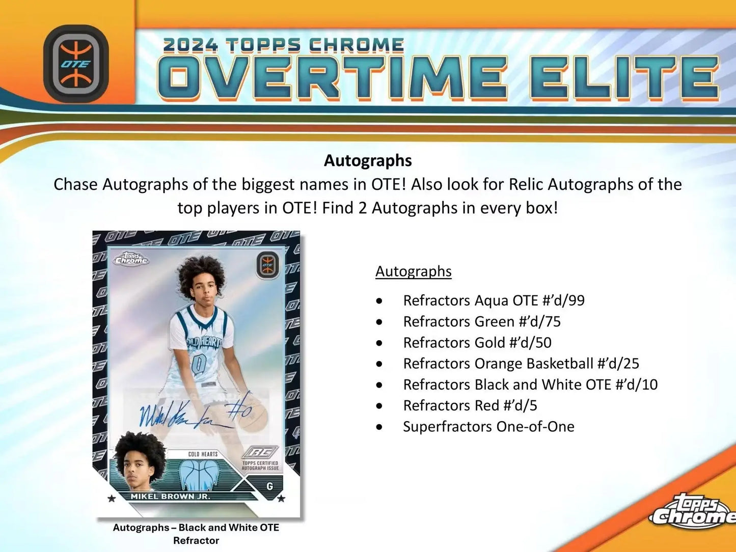 Basketball trading card ad for 2024 Topps Chrome Overtime Elite with refractors red