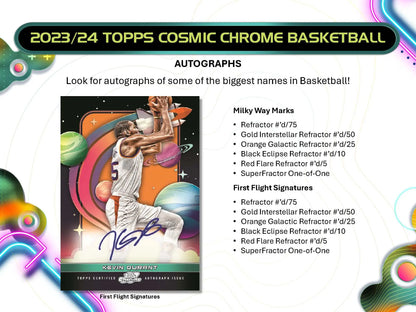 Basketball trading card with cosmic chrome design and autograph from 2023-24 Topps collection