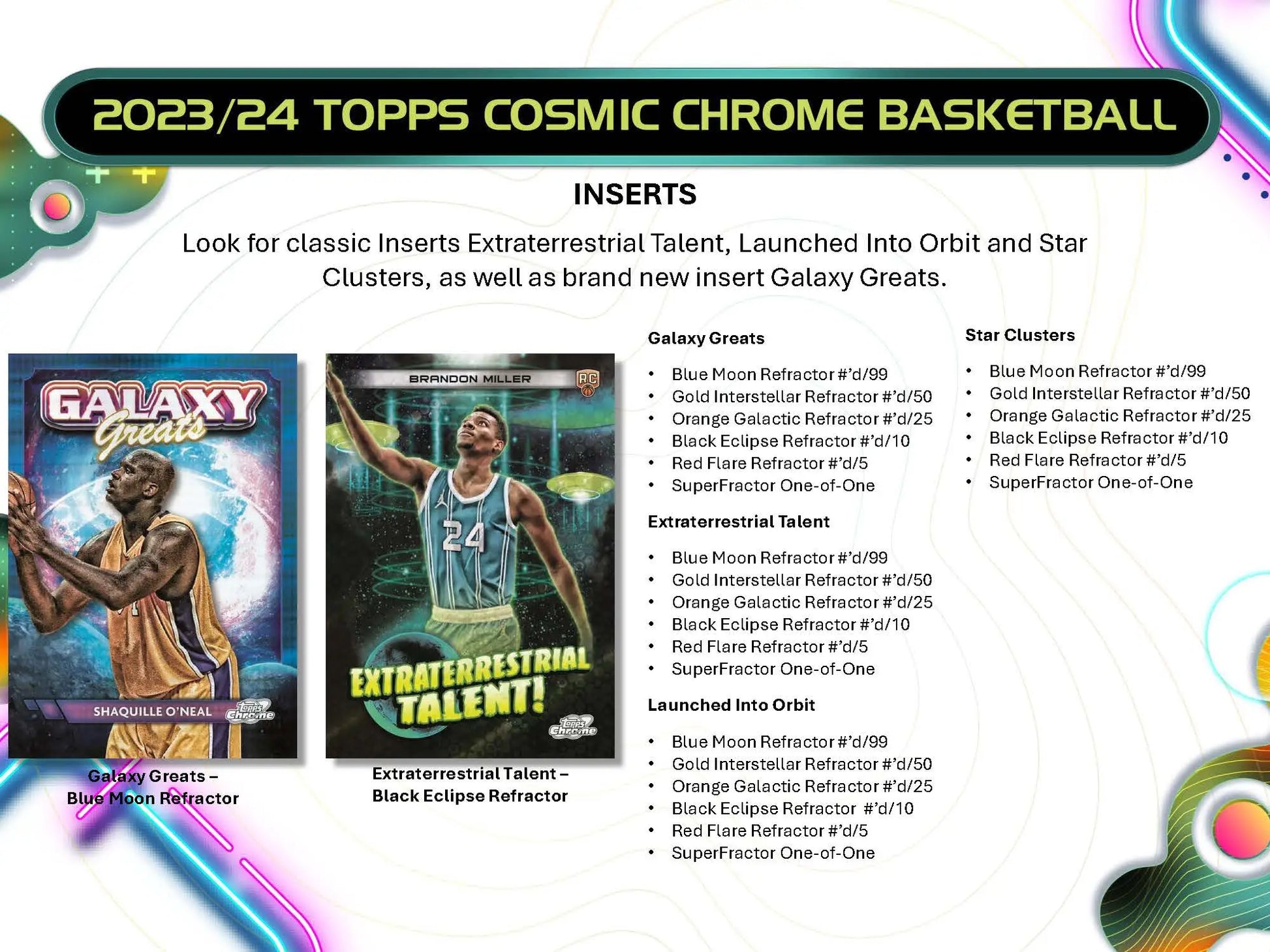 Product info card for 2023-24 Topps Cosmic Chrome Basketball Hobby Pack details