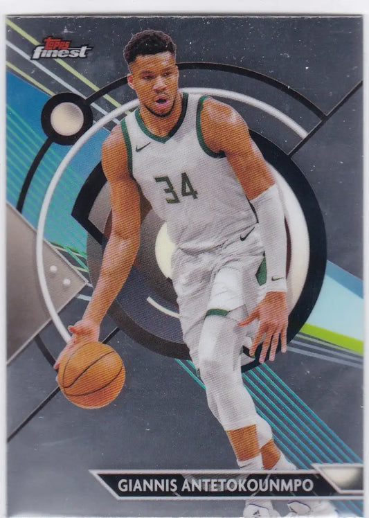 Giannis Antetokounmpo basketball card from 2023-24 Topps Finest Milwaukee Bucks