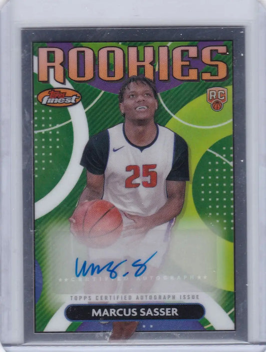 Marcus Sasser rookie autograph card from 2023-24 Topps Finest #RFA-MS Auto Pistons