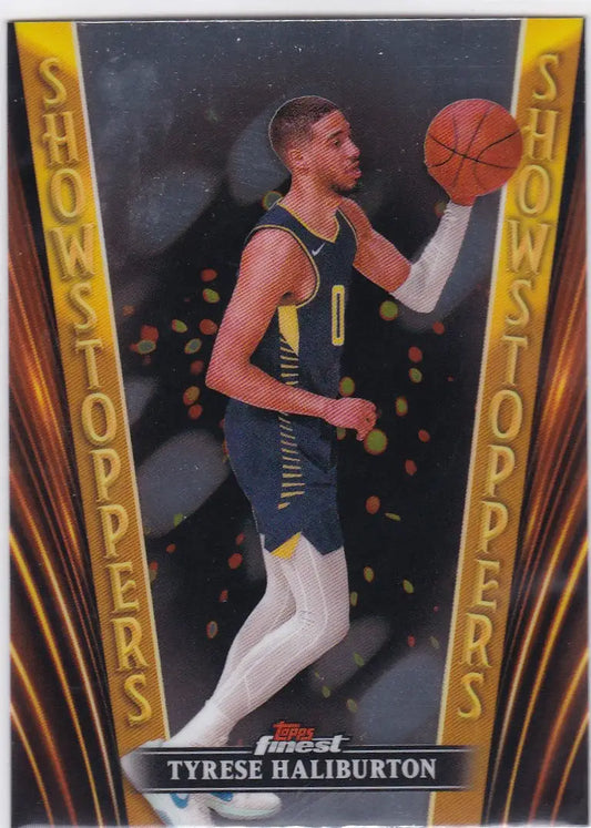 Tyrese Haliburton basketball card from 2023-24 Topps Finest Showstoppers Indiana Pacers