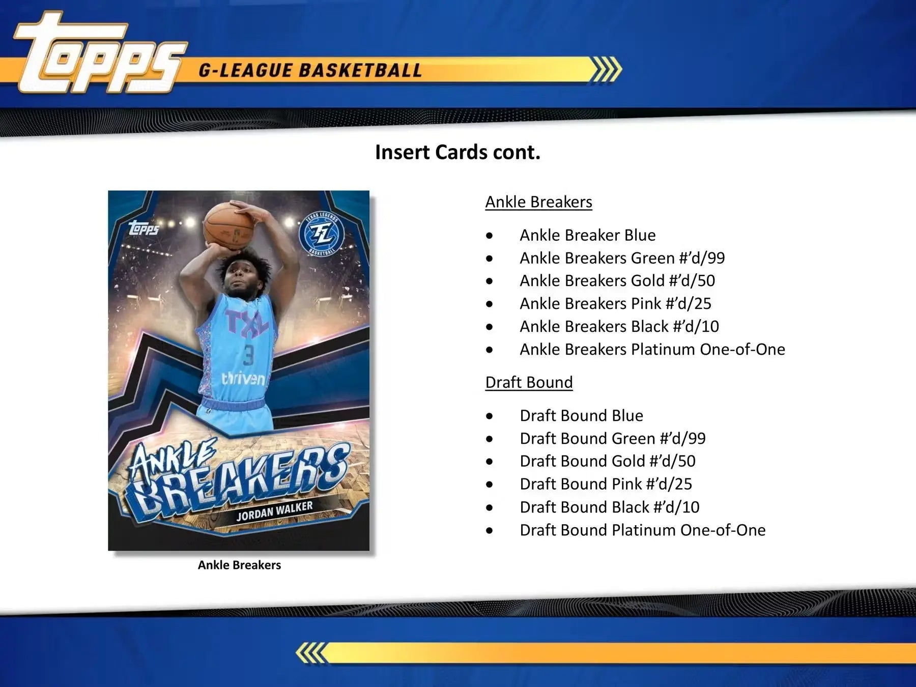 Trading card of a basketball player in blue uniform dribbling, draft bound base chrome collectible