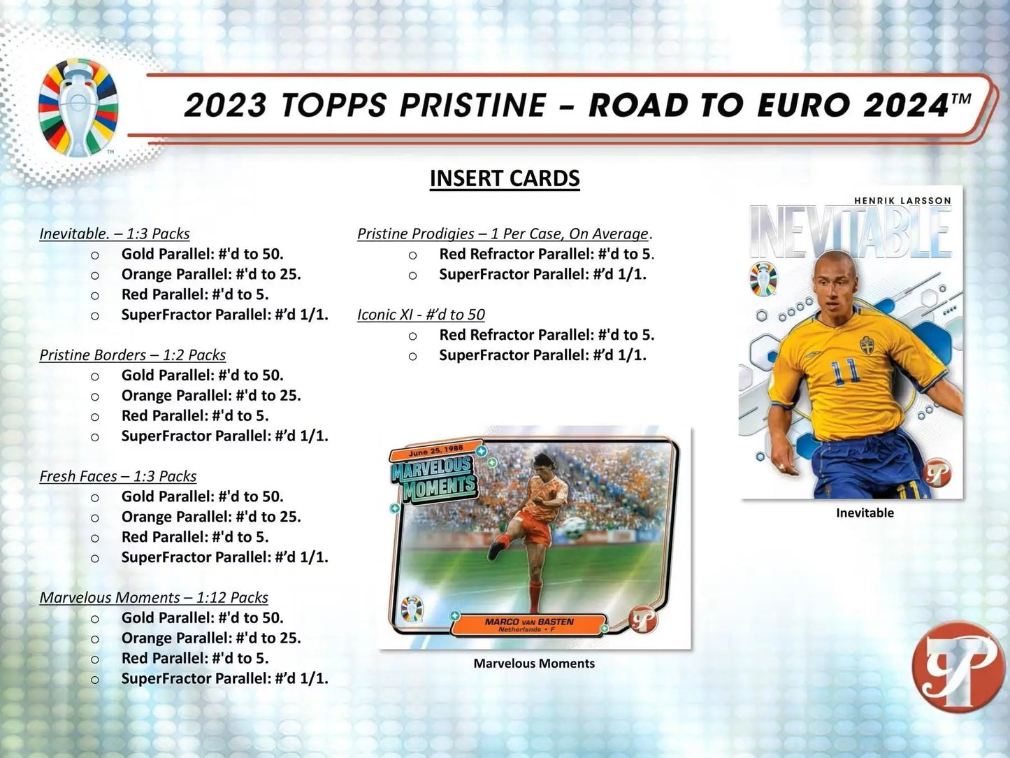 Soccer trading card checklist from 2023 Topps Pristine Road to Euro 2024 collection