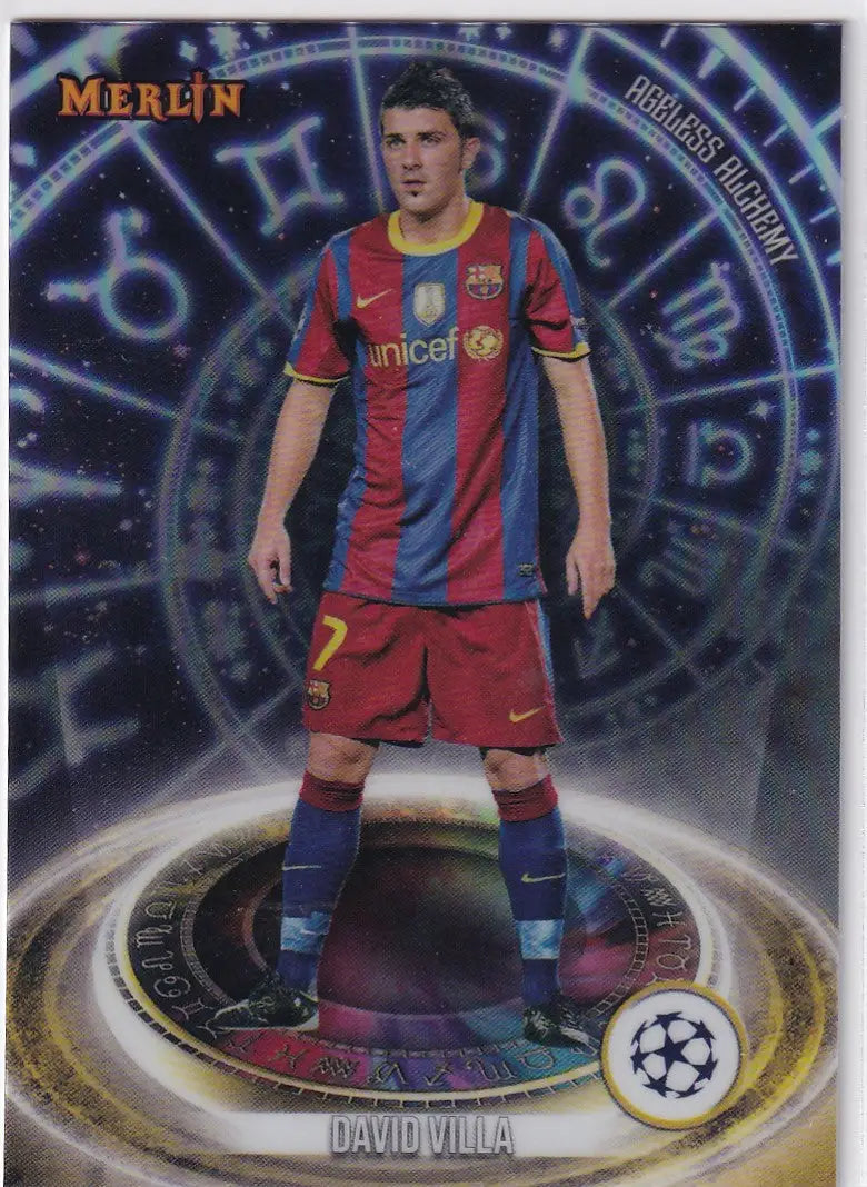 Soccer player in FC Barcelona jersey from Topps UCC Merlin Chrome Ageless collection