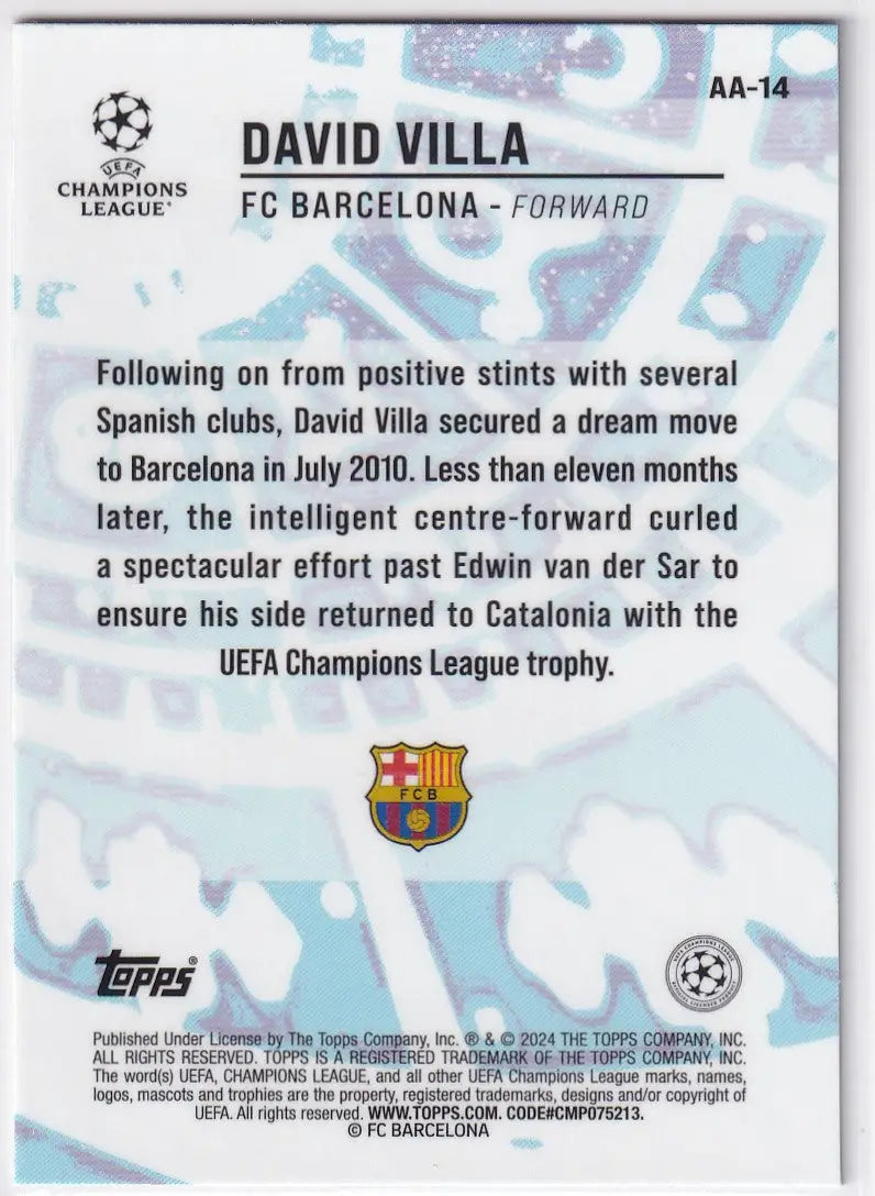 Topps UCC Merlin Chrome trading card of David Villa, FC Barcelona, Ageless Alchemy AA-14