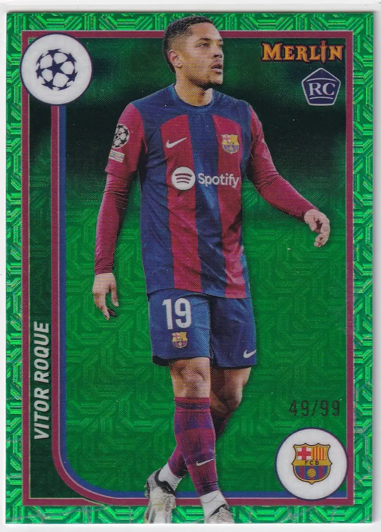 Green Merlin Chrome card of Vitor Roque, FC Barcelona, #138, Topps UCC Merlin