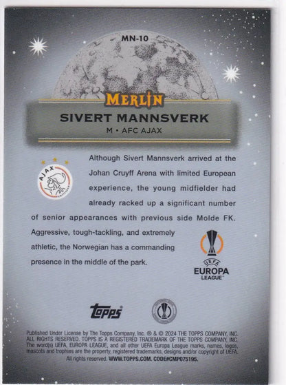 Sivert Mannsverk trading card from Topps UCC Merlin Chrome Mystic Nights collection