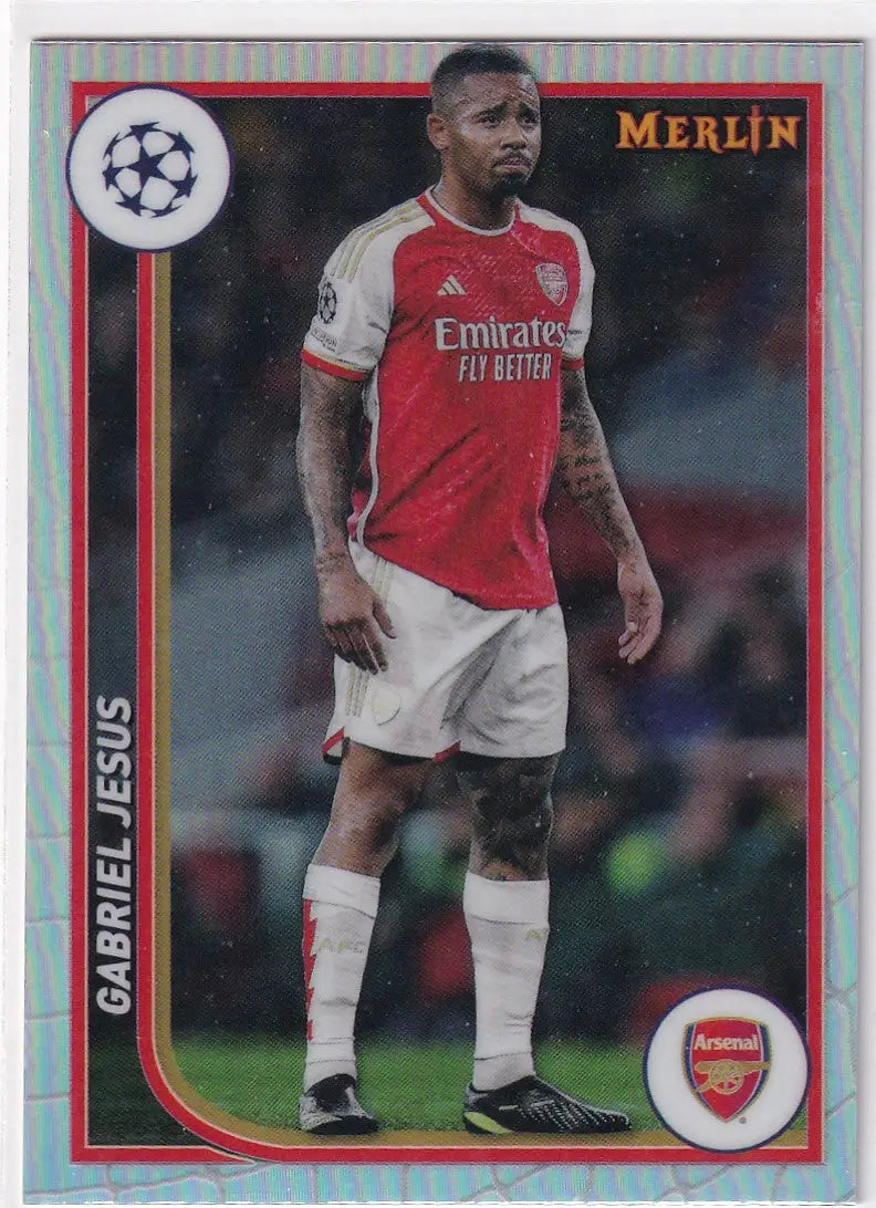 Arsenal player trading card 2023-24 Topps UCC Merlin Chrome Refractor #12 Gabriel Jesus