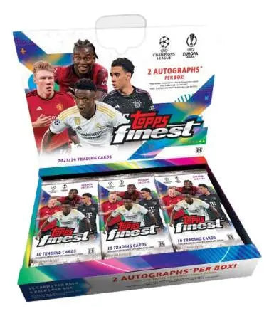 Box of Topps Finest soccer trading cards featuring UEFA Champions League player images