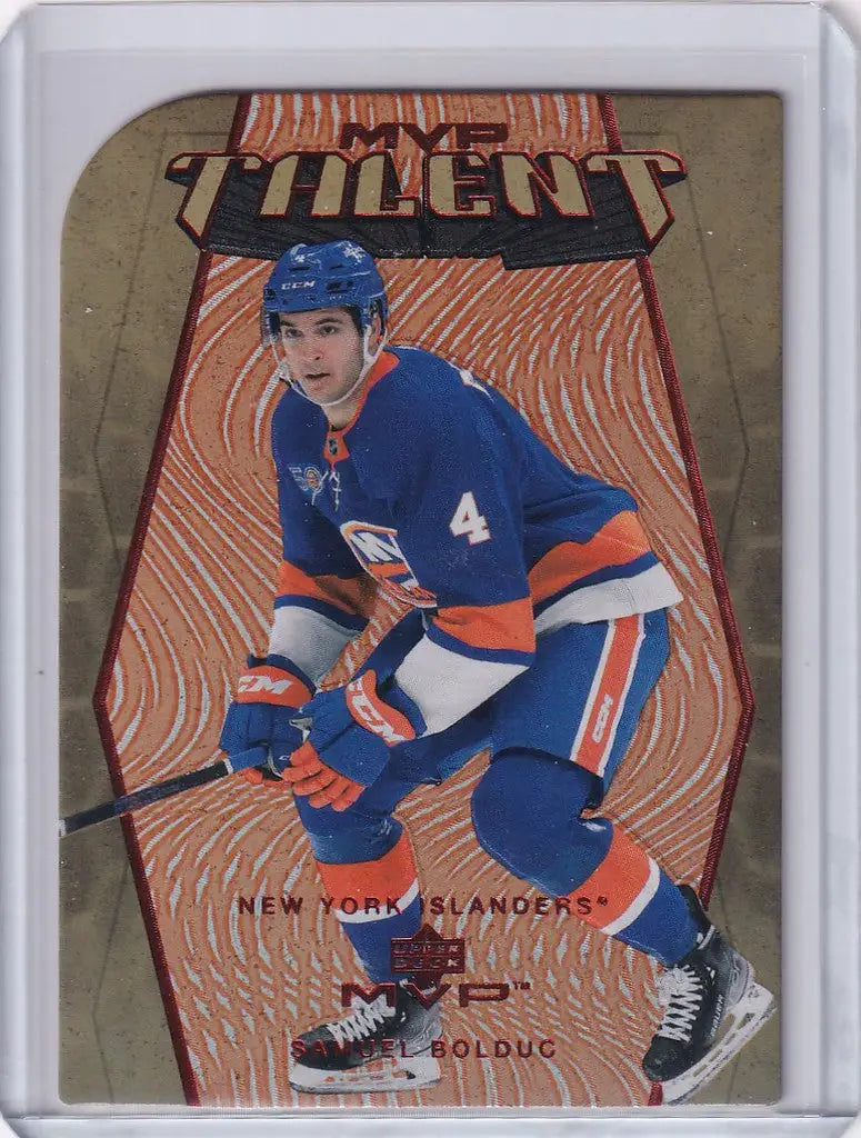 Hockey trading card of Samuel Bolduc in New York Islanders jersey, Upper Deck 20th Anniversary