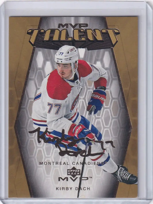 Hockey trading card of Kirby Dach in Montreal Canadiens jersey 77, Upper Deck 20th Anniversary Gold