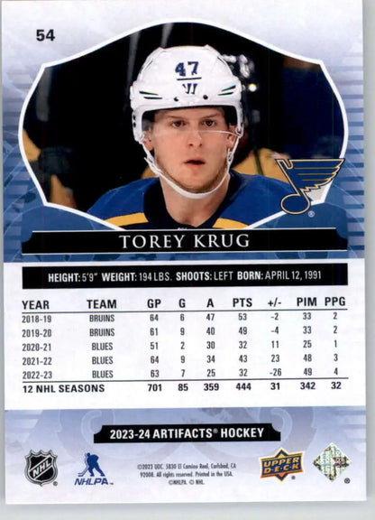 Hockey card of Torey Krug, St. Louis Blues player, from Upper Deck Artifacts series