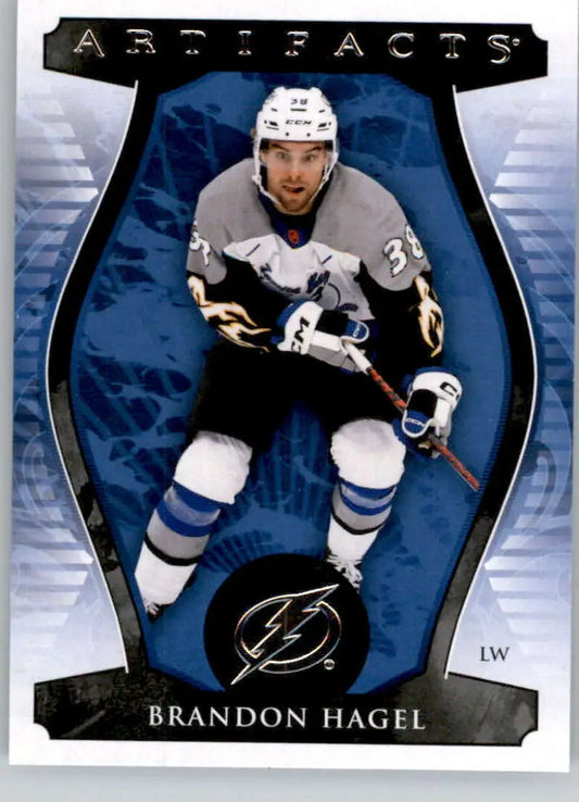 Hockey trading card of Brandon Hagel in Tampa Bay Lightning dark uniform and logo