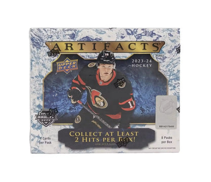 2023-24 Upper Deck Artifacts Hockey Hobby Box featuring base set and base set rookies