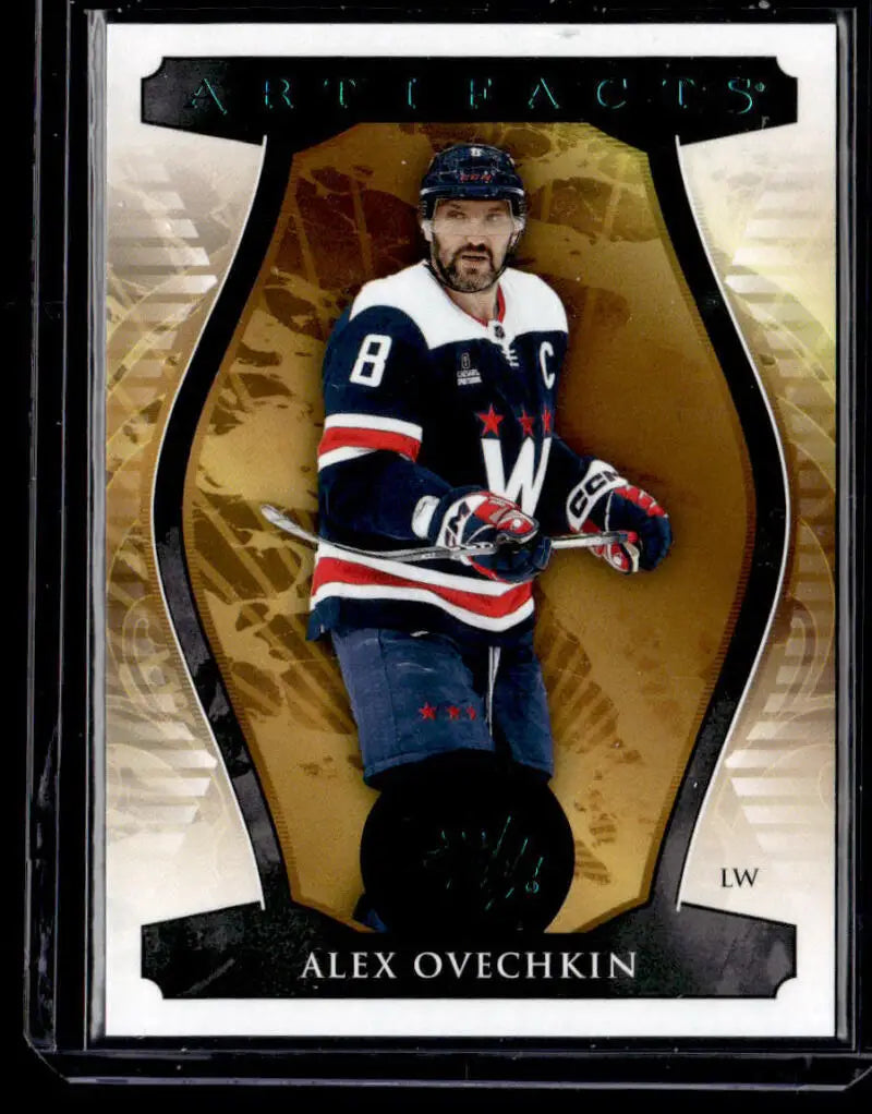 Hockey trading card of Alex Ovechkin in Washington Capitals navy jersey by Upper Deck