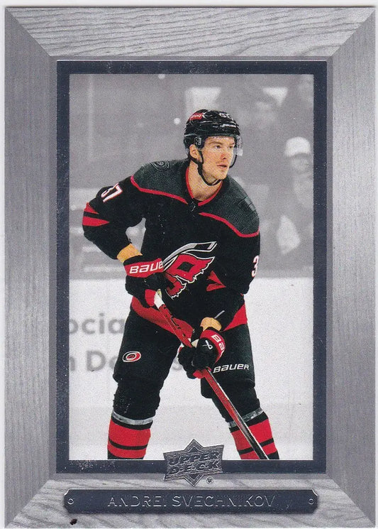 Andrei Svechnikov Bee Hive card featuring Carolina Hurricanes jersey in silver frame