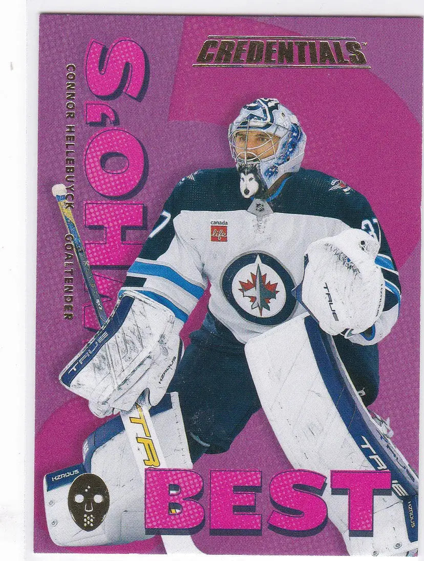 Winnipeg Jets goalie Connor Hellebuyck in protective gear for Upper Deck Credentials