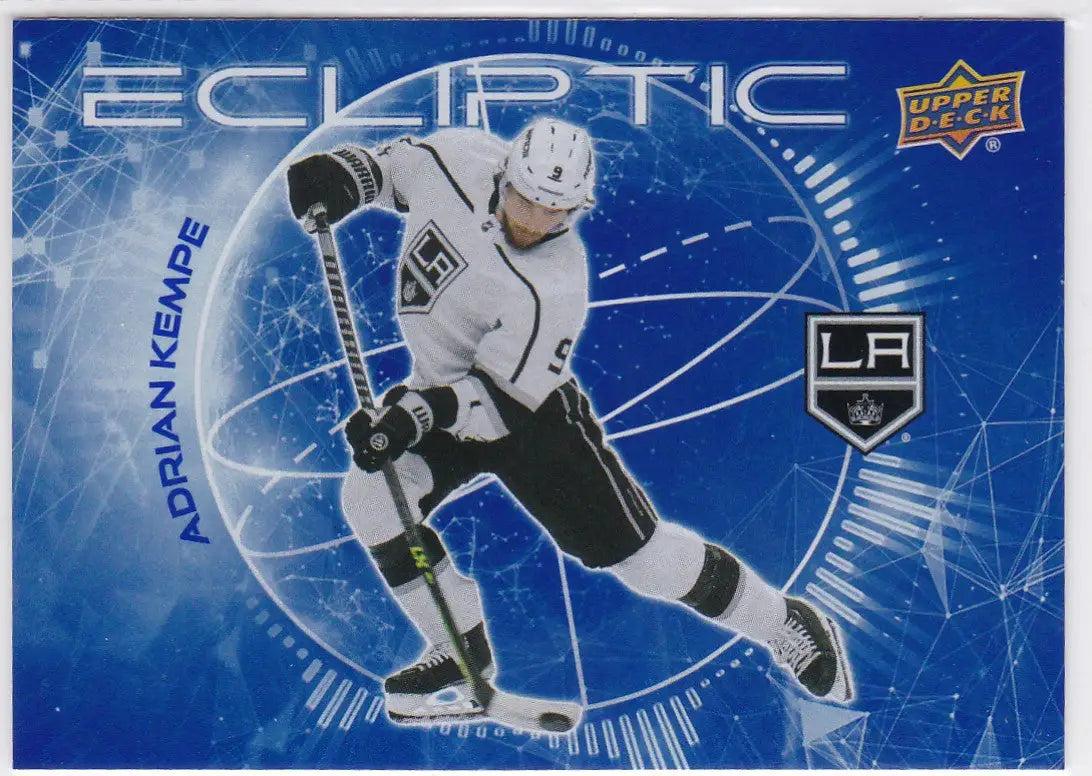 Hockey player in white Los Angeles Kings jersey showcasing Adrian Kempe Ecliptic action