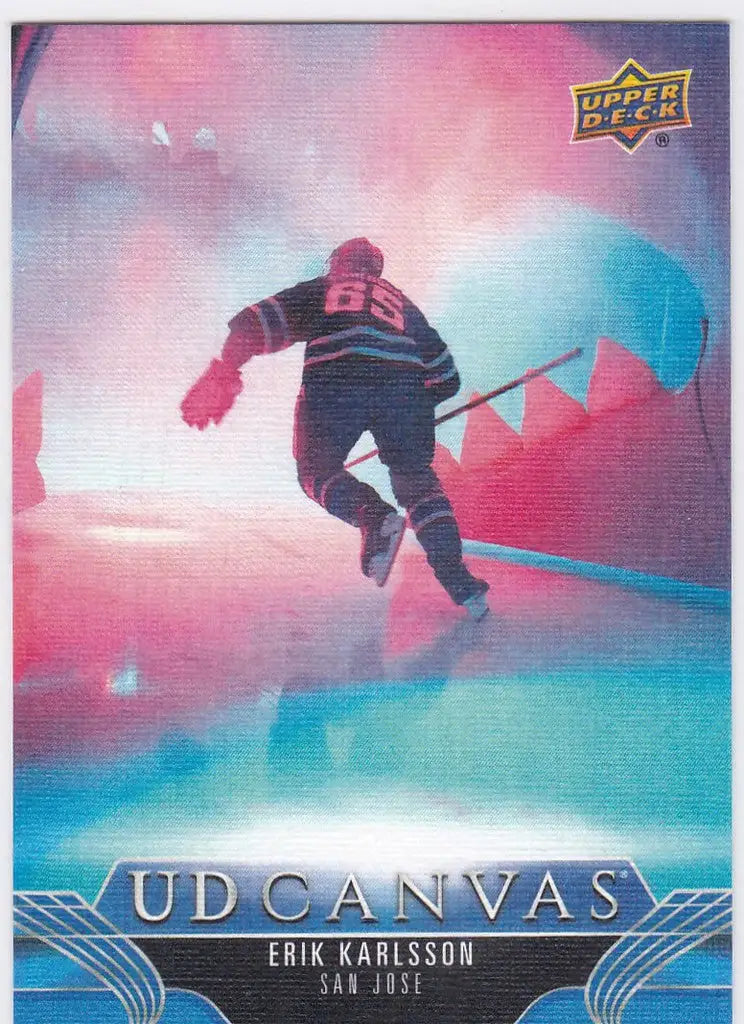 Hockey player skating in colorful art for Upper Deck Series C63 Erik Karlsson Canvas