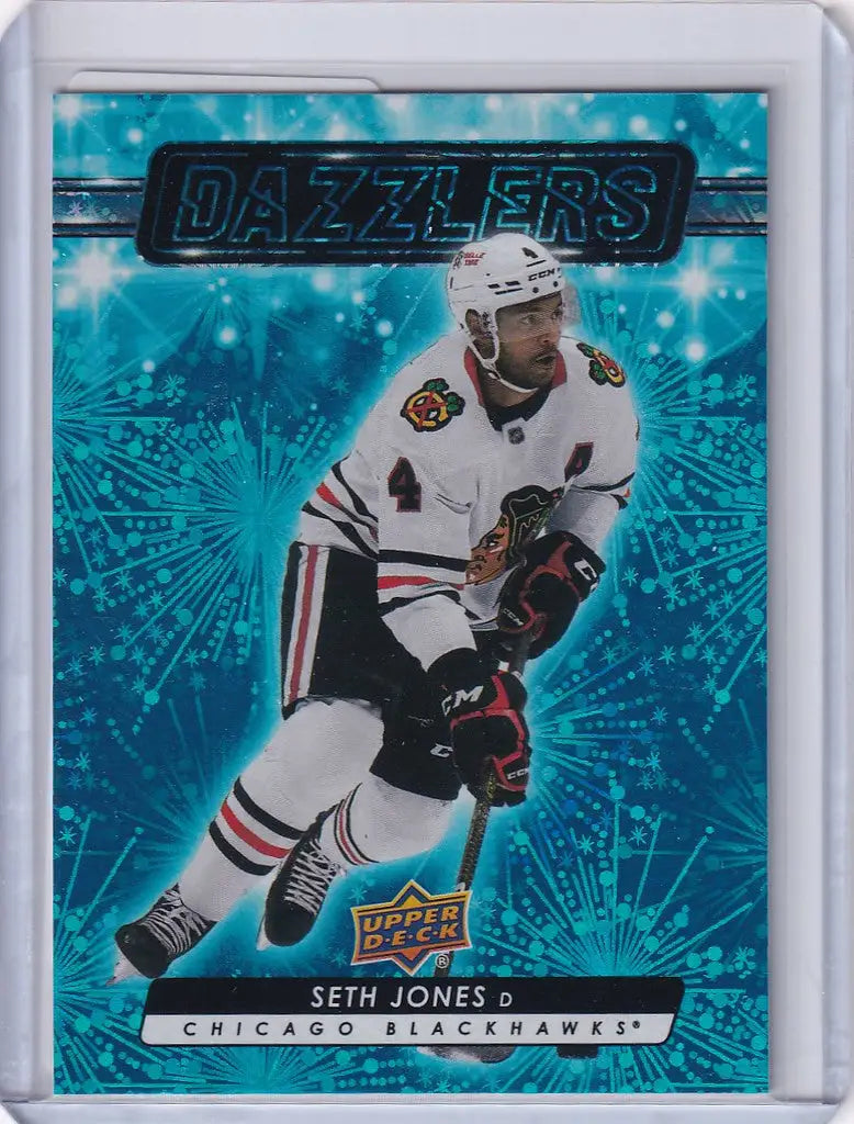 Hockey trading card of Seth Jones in a Chicago Blackhawks jersey from Upper Deck Series