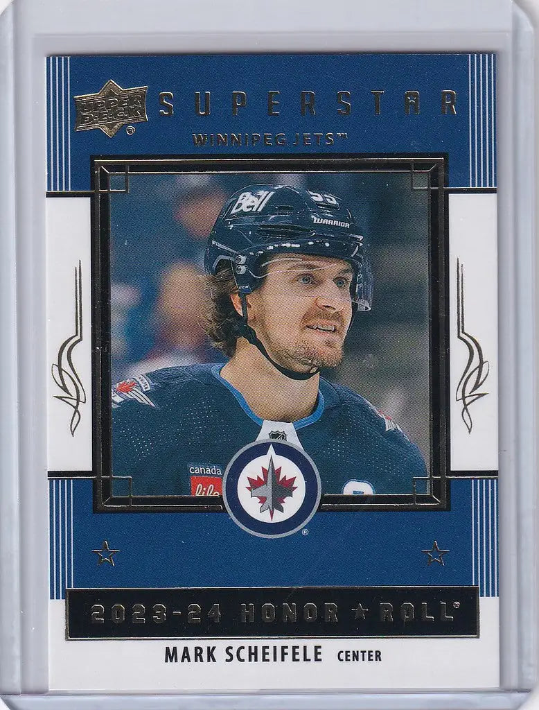 Hockey trading card of Mark Scheifele with mustache from Upper Deck Series 1 Honor Roll