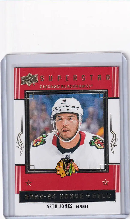 Hockey trading card of Seth Jones from Upper Deck Series 1 for Chicago Blackhawks