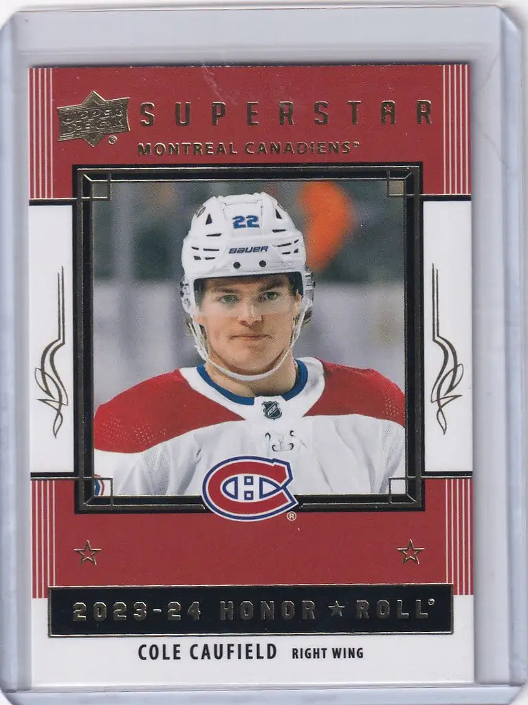 Hockey trading card of Cole Caufield from Upper Deck Series 1 Honor Roll Montreal Canadiens