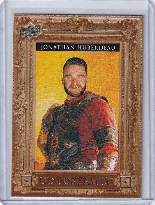 Trading card of Jonathan Huberdeau in armor from Upper Deck Series 1 Portraits